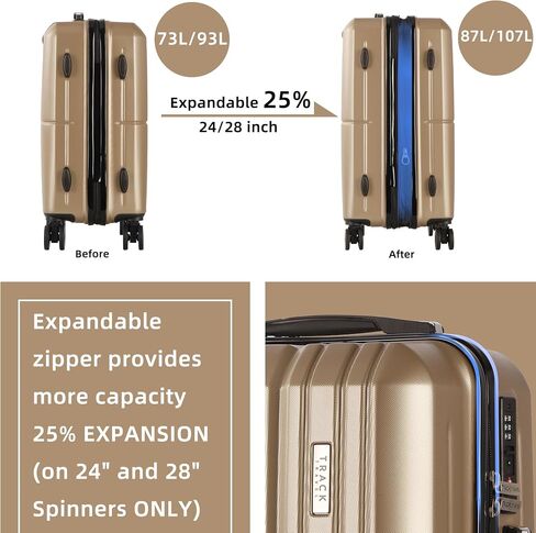 4 Piece Luggage Set ABS+PC Expandable Hardshell TSA Lock Aluminum Trolley Spinner Wheels (Champagne, 6 Piece Set) in Saudi Arabia