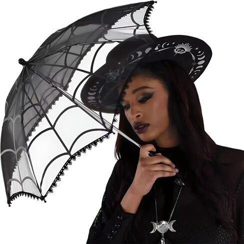 Black Sheer Parasol Umbrella - 1 Pc. - Elegant & Lightweight, Perfect For Photo Shoots, Parties, Cosplay & Special Events in Saudi Arabia