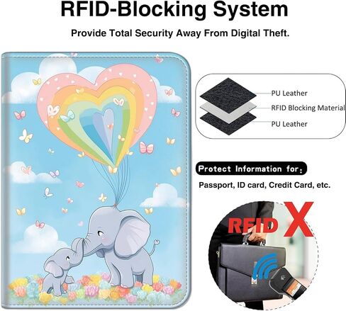محفظة جواز السفر، حامل جواز السفر مع قفل RFID وبطاقة الأمتعة، حافظة تنظيم وثائق السفر من جلد البولي يوريثان المقاوم للماء، أغطية جواز السفر مع فتحة للبطاقات للنساء والرجال، فيل كرتوني لطيف in Saudi Arabia