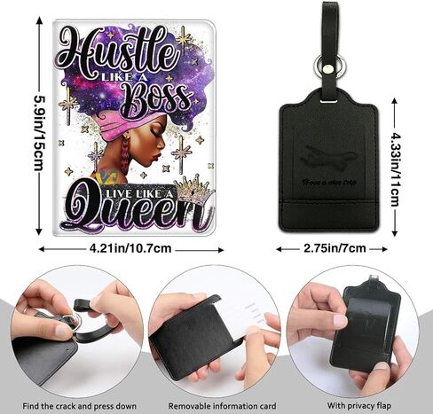 Passport Holder Women Wallet with Luggage Tag, Leather Passport Cover with RFID Blocking, Travel Accessories Multi Card Slot Passport Case for Men，Hustle Like A Boss Side Hustler Afro Queen in Saudi Arabia