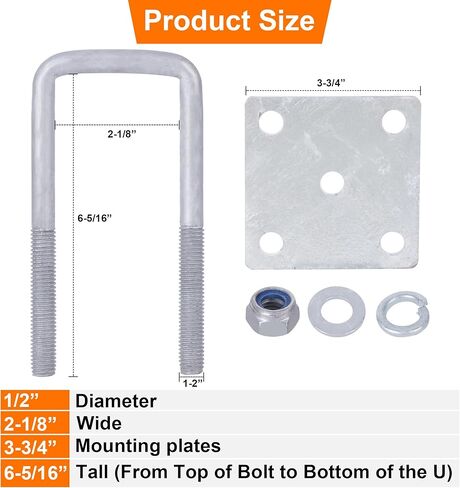 مجموعة مسامير على شكل حرف U مربعة، مسامير على شكل حرف U لمقطورة القارب مع غسالات وصواميل، لمحور 2x2 - 5 1/4 بوصة طول، مسامير على شكل حرف U لنوابض أوراق محور مقطورة القارب، مقطورة قارب شراعي، قطع غيار مقطورة السيارات (عبوة من قطعتين) in Kuwait