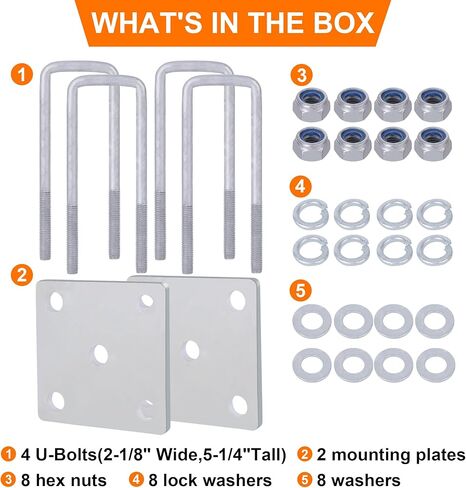 مجموعة مسامير على شكل حرف U مربعة، مسامير على شكل حرف U لمقطورة القارب مع غسالات وصواميل، لمحور 2x2 - 5 1/4 بوصة طول، مسامير على شكل حرف U لنوابض أوراق محور مقطورة القارب، مقطورة قارب شراعي، قطع غيار مقطورة السيارات (عبوة من قطعتين) in Kuwait