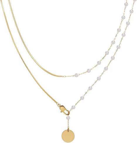 Layered Pearl Necklaces for Women 18K Gold Plated Dainty Pearl Choker Necklaces Trendy Jewelry Gifts for Women. in Saudi Arabia