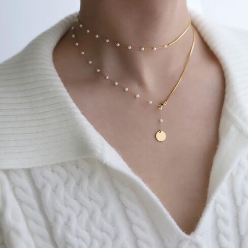 Layered Pearl Necklaces for Women 18K Gold Plated Dainty Pearl Choker Necklaces Trendy Jewelry Gifts for Women. in Saudi Arabia
