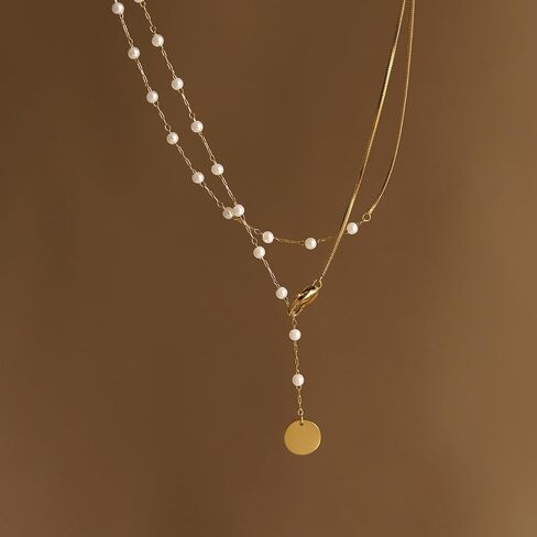 Layered Pearl Necklaces for Women 18K Gold Plated Dainty Pearl Choker Necklaces Trendy Jewelry Gifts for Women. in Saudi Arabia