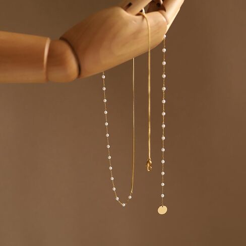 Layered Pearl Necklaces for Women 18K Gold Plated Dainty Pearl Choker Necklaces Trendy Jewelry Gifts for Women. in Saudi Arabia