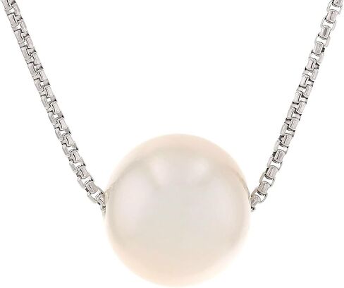 Freshwater Pearl Pendant Necklace - Floating Pearl Necklace for Women - Rhodium Plated Sterling Silver Necklace - Real Pearl Necklace - Timeless Pearl Jewelry for Women - 10.5MM Pearl in Saudi Arabia
