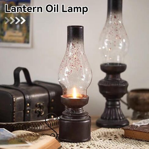 Lamplight Oil Lamp, Vintage Tealight Holder Old Fashioned Light Up Lantern Antique Kerosene Lamp Tabletop Decorative Candle Lantern(01) in Saudi Arabia