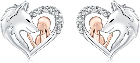 925 Sterling Silver Horse Stud Earrings Hypoallergenic Heart Horse Ear Studs for Women Dog Wolf Animal Earrings for Horse Lover Christmas Jewelry Gifts for Daughter in Kuwait