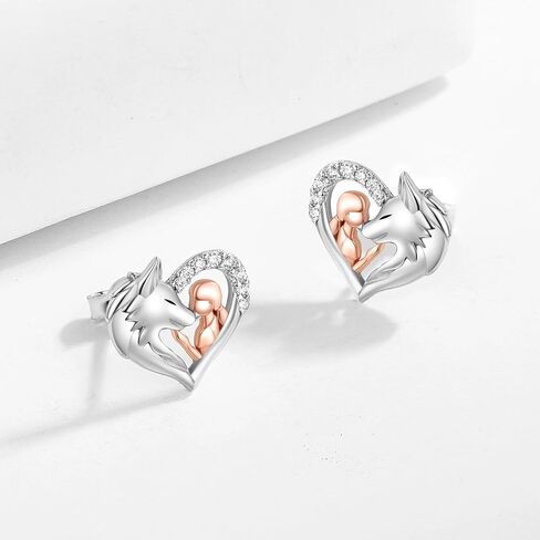 925 Sterling Silver Horse Stud Earrings Hypoallergenic Heart Horse Ear Studs for Women Dog Wolf Animal Earrings for Horse Lover Christmas Jewelry Gifts for Daughter in Kuwait