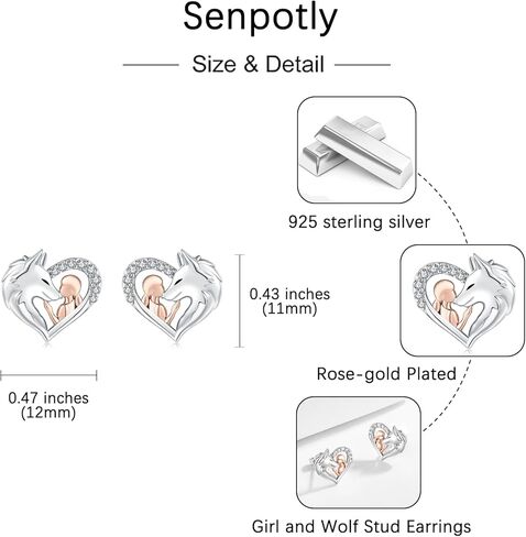 925 Sterling Silver Horse Stud Earrings Hypoallergenic Heart Horse Ear Studs for Women Dog Wolf Animal Earrings for Horse Lover Christmas Jewelry Gifts for Daughter in Kuwait