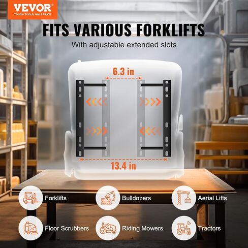 VEVOR Universal Forklift Seat, Fold Down Tractor Seat with Adjustable Angle Back, Micro Switch and Retractable Seatbelt, 6.3-13.4 inch Slot Forklift Seat for Tractor Loader Excavator in Saudi Arabia