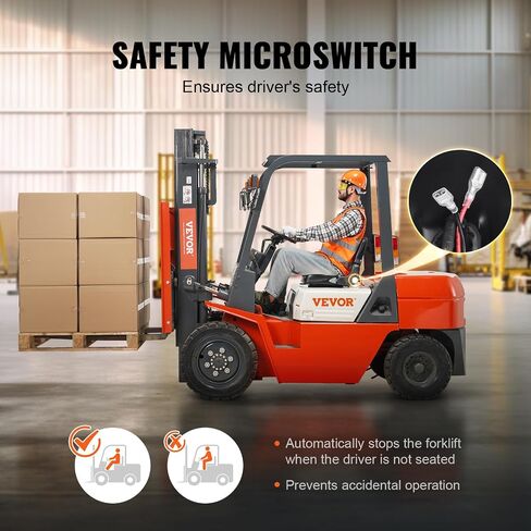 VEVOR Universal Forklift Seat, Fold Down Tractor Seat with Adjustable Angle Back, Micro Switch and Retractable Seatbelt, 6.3-13.4 inch Slot Forklift Seat for Tractor Loader Excavator in Saudi Arabia