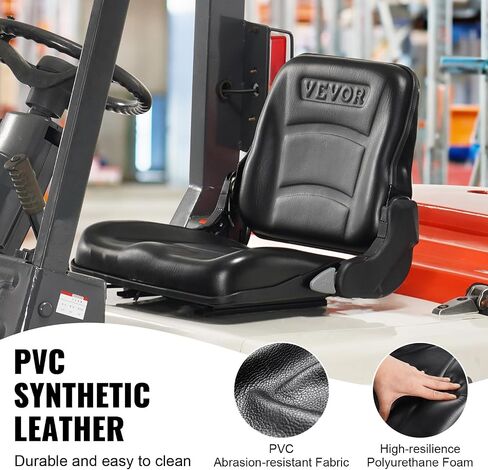 VEVOR Universal Forklift Seat, Fold Down Tractor Seat with Adjustable Angle Back, Micro Switch and Retractable Seatbelt, 6.3-13.4 inch Slot Forklift Seat for Tractor Loader Excavator in Saudi Arabia