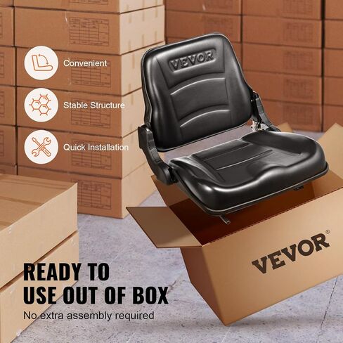 VEVOR Universal Forklift Seat, Fold Down Tractor Seat with Adjustable Angle Back, Micro Switch and Retractable Seatbelt, 6.3-13.4 inch Slot Forklift Seat for Tractor Loader Excavator in Saudi Arabia