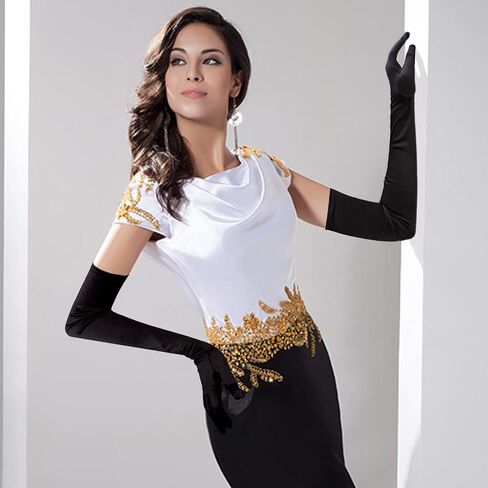 SAVITA Long Elbow Satin Gloves 21 inch Stretchy 1920s Opera Gloves Evening Party Dance Gloves for Women in Saudi Arabia
