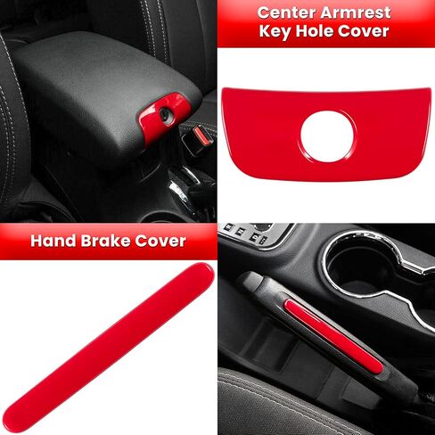 E-cowlboy 18 PCS Full Set Interior Decoration Trim Kit Steering Wheel Center Console Door Handle Air Conditioning Vent Cup Holder Gear Cover Trim for Jeep Wrangler JK JKU 2011-2018 4-Door (Red) in Kuwait