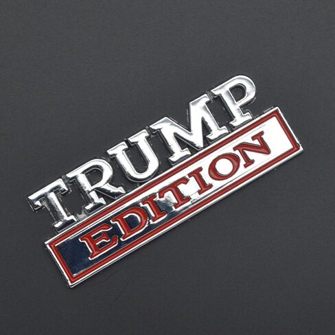 ملصق شعار Universal Trump Edition شعار استبدال سيارة شاحنة SUV متوافق مع Ford F150 Jeep Dodger شيفروليه شارة الباب الخلفي شارة الشبكة الأمامية غطاء محرك السيارة (فضي + أحمر) in Kuwait
