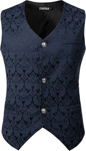 ZEROYAA Mens Single Breasted Vest Gothic Steampunk Victorian Brocade Waistcoat in Saudi Arabia