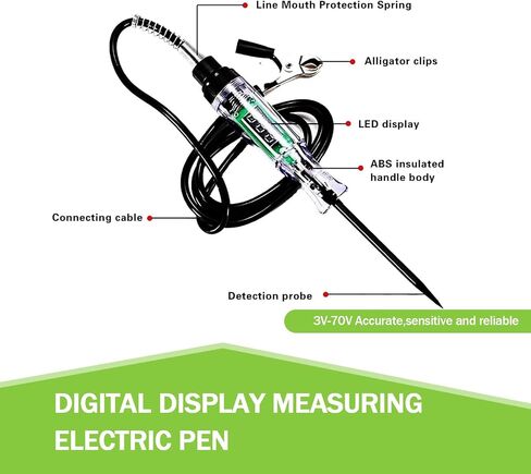 1 PC Car Digital Display LED Circuit Test Pen, 3V-70V Multi-Function Induction Test Pen, High-Definition Digital Display Pen Induction Long Probe, Suitable for Most Car Models (Black) in Saudi Arabia
