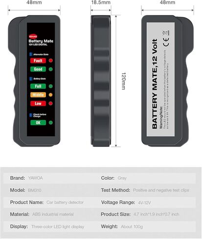 جهاز فحص بطارية السيارة، جهاز فحص حالة البطارية، جهاز اختبار بطارية السيارات 12 فولت واختبار المولد، جهاز اختبار المولد الرقمي للسيارات مع مؤشر LED، مؤشر اختبار حمل السيارات للسيارة والشاحنات وسيارات الدفع الرباعي in Kuwait