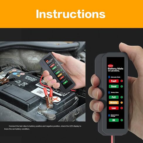 جهاز فحص بطارية السيارة، جهاز فحص حالة البطارية، جهاز اختبار بطارية السيارات 12 فولت واختبار المولد، جهاز اختبار المولد الرقمي للسيارات مع مؤشر LED، مؤشر اختبار حمل السيارات للسيارة والشاحنات وسيارات الدفع الرباعي in Kuwait