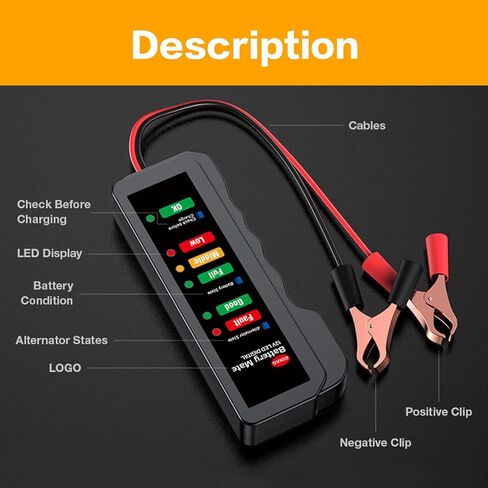 جهاز فحص بطارية السيارة، جهاز فحص حالة البطارية، جهاز اختبار بطارية السيارات 12 فولت واختبار المولد، جهاز اختبار المولد الرقمي للسيارات مع مؤشر LED، مؤشر اختبار حمل السيارات للسيارة والشاحنات وسيارات الدفع الرباعي in Kuwait