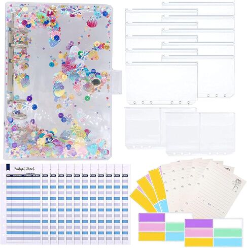 36 Pieces A6 Binder PVC Cover with 10 Clear Binder Pockets, Waterproof 6-Ring Budget Binder Envelopes System Budget Planner Organizer, Budget Sheets & Card Bags & Papers & Label for Cash Envelopes in Saudi Arabia