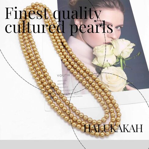 Halukakah 1920s Long Pearl Necklace for Women - Exquisite Natural Cultured Pearls - Luxurious 8mm Strand with Timeless Elegance - Length 60"/71" - Perfect for Special Occasions in Saudi Arabia