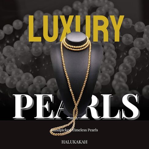 Halukakah 1920s Long Pearl Necklace for Women - Exquisite Natural Cultured Pearls - Luxurious 8mm Strand with Timeless Elegance - Length 60"/71" - Perfect for Special Occasions in Saudi Arabia
