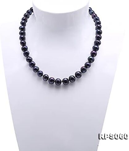 مجموعة مجوهرات نسائية AA + 10-11 ملم عقد من اللؤلؤ الأسود وقلادة وسوار من لؤلؤ المياه العذبة الدائرية in Kuwait