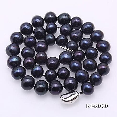 مجموعة مجوهرات نسائية AA + 10-11 ملم عقد من اللؤلؤ الأسود وقلادة وسوار من لؤلؤ المياه العذبة الدائرية in Kuwait