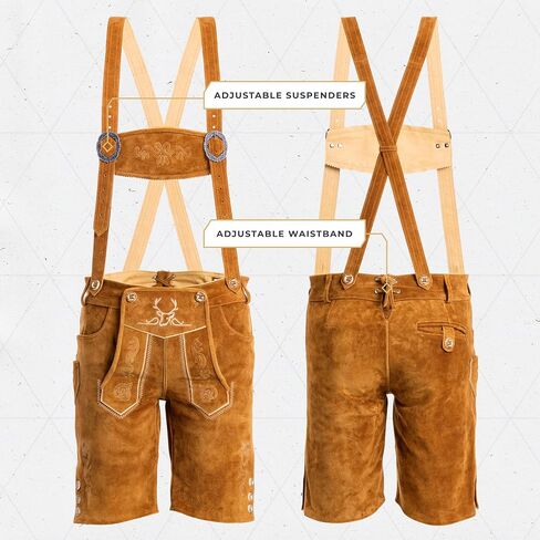 Lederhosen للرجال - جلد طبيعي أصلي من Lederhosen الألماني للرجال، زي مهرجان أكتوبر - قصير بني فاتح in Kuwait