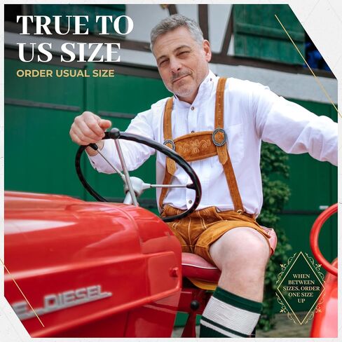 Lederhosen للرجال - جلد طبيعي أصلي من Lederhosen الألماني للرجال، زي مهرجان أكتوبر - قصير بني فاتح in Kuwait