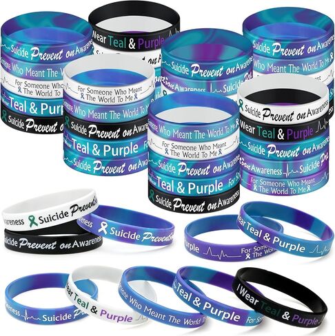 100 Pcs Suicide Prevention Awareness Silicone Wristband Bracelet Mental Health Stretch Wristbands Suicide Awareness Bracelets Suicide Prevention Bracelet for Men Women Teenagers, 10 Designs in Saudi Arabia