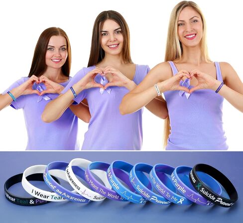 100 Pcs Suicide Prevention Awareness Silicone Wristband Bracelet Mental Health Stretch Wristbands Suicide Awareness Bracelets Suicide Prevention Bracelet for Men Women Teenagers, 10 Designs in Saudi Arabia