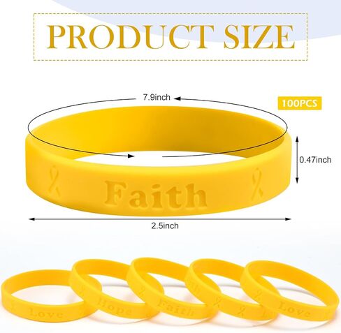 100 Pcs Gold Silicone Awareness Bracelets Bulk Childhood Cancer Bracelet Gold Ribbon Rubber Wristbands for Childhood Cancer Hope Faith Love Inspirational Wristband for Event Fundraising Charity in Saudi Arabia