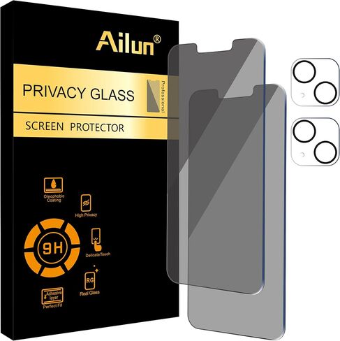 Ailun 2Pack Privacy Screen Protector for iPhone 13 Pro [6.1 inch Display] + 2 Pack Camera Lens Protector, Anti Spy Private Tempered Glass Film,[9H Hardness] - HD [Black][4 Pack] in Saudi Arabia