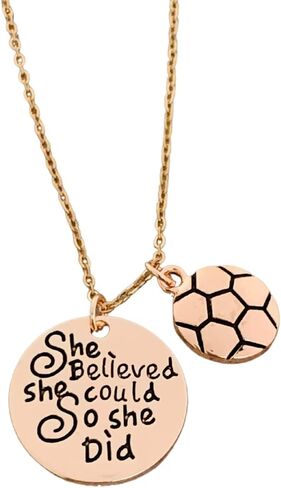 Sportybella - Soccer Necklace, Silver Soccer Jewelry - Girls She Believed She Could So She Did Pendent - Soccer Player Gifts in Saudi Arabia