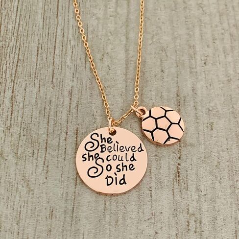Sportybella - Soccer Necklace, Silver Soccer Jewelry - Girls She Believed She Could So She Did Pendent - Soccer Player Gifts in Saudi Arabia