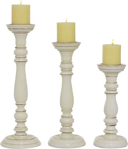 Deco 79 Mango Wood Candle Holder, Set of 3 18", 15", 12"H, White in Saudi Arabia