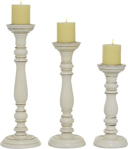 Deco 79 Mango Wood Candle Holder, Set of 3 18", 15", 12"H, White in Saudi Arabia