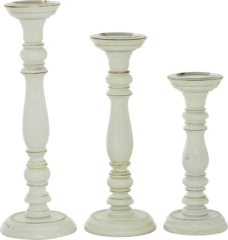 Deco 79 Mango Wood Candle Holder, Set of 3 18", 15", 12"H, White in Saudi Arabia