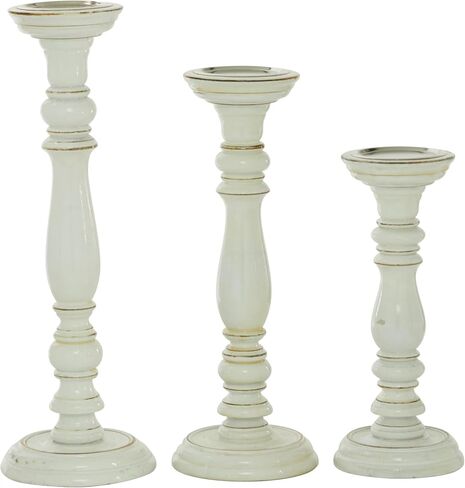 Deco 79 Mango Wood Candle Holder, Set of 3 18", 15", 12"H, White in Saudi Arabia