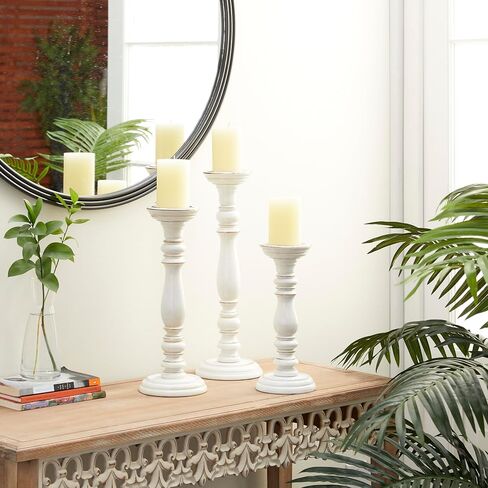 Deco 79 Mango Wood Candle Holder, Set of 3 18", 15", 12"H, White in Saudi Arabia