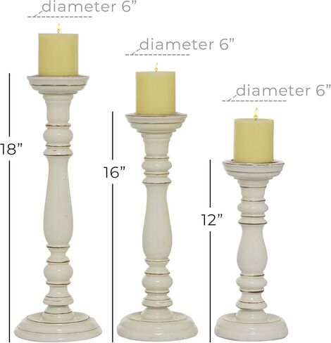Deco 79 Mango Wood Candle Holder, Set of 3 18", 15", 12"H, White in Saudi Arabia