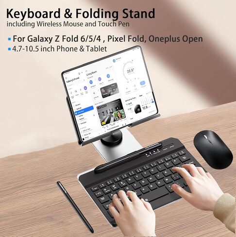 for Samsung Galaxy Z Fold 8 Ultra/Fold8 Wide/7/6/5 Stand and Keyboard Combo | 4-in-1 Portable Set Includes Mouse & Stylus Pen, Aluminum Alloy Foldable Desk Phone Stand, 7.9" Mini Bluetooth Keyboard in Kuwait