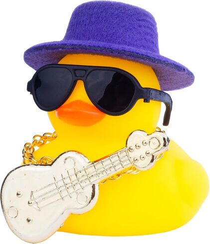 Car Rubber Duck Ornaments Yellow Duck Car Dashboard Decorations with Mini Top Hat Guitar Sunglasses Necklace(G2) in Kuwait