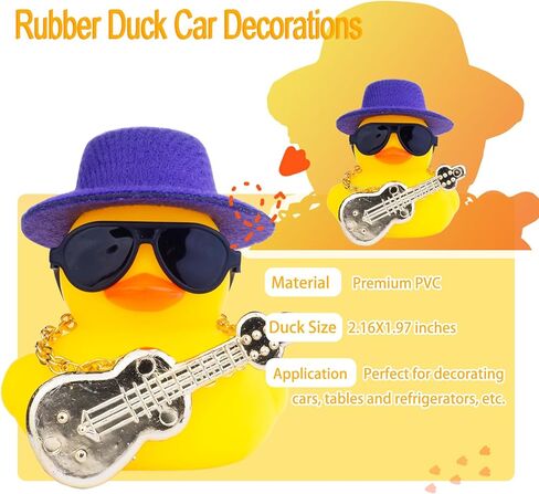 Car Rubber Duck Ornaments Yellow Duck Car Dashboard Decorations with Mini Top Hat Guitar Sunglasses Necklace(G2) in Kuwait