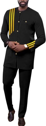 African Suits for Men Single Breasted Embroidery Jacket and Pants 2 Pieces Set Formal Outfits in Saudi Arabia